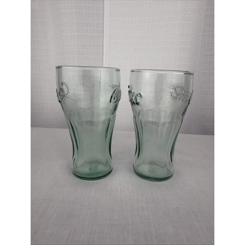 Mini Coca Cola Glasses Set Of 2 Green Stamped IG Vintage Juice Shot 4 1/2